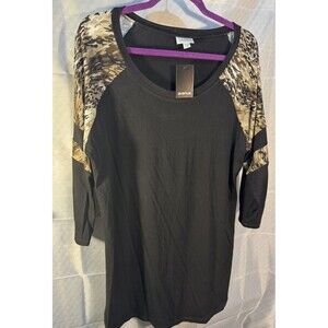 NWT Avenue Black & Animal Print Tshirt Top Size 18/20